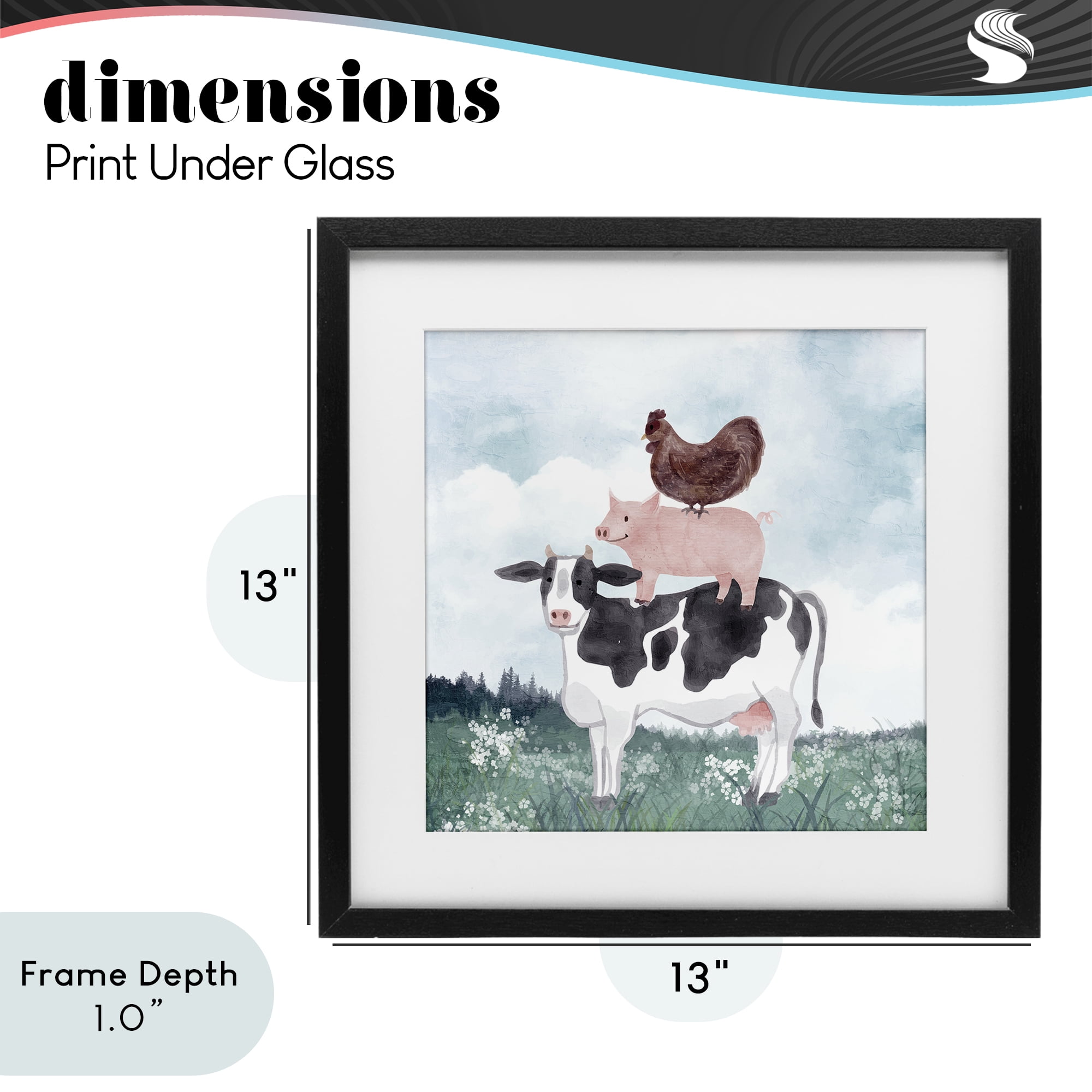 Stupell Industries Muted Stacked Farm Animals Black Framed Print Under Glass, design by Kim Allen