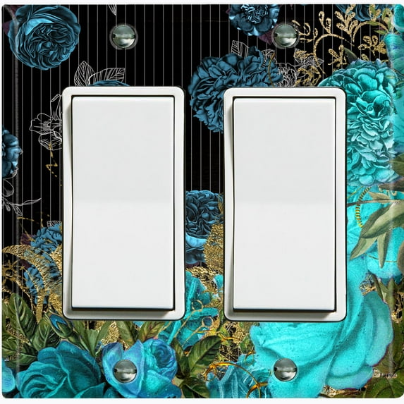 Metal Light Switch Plate Cover Elegant Antique Pinstripe Teal Floral Tile FLW082
