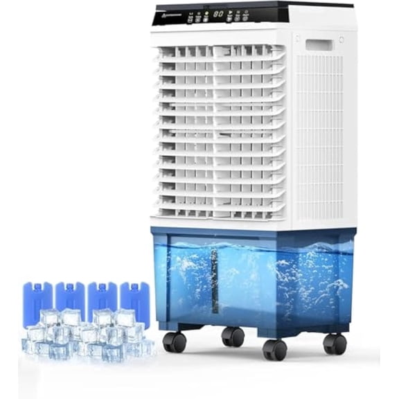 Ecotronic 1800 CFM  Evaporative Air Cooler, Portable Swamp Cooler with 5.2 Gal Water Tank, Remote Control, 3 Speeds & 3 Modes, 6 Ice Packs, Humidifier Cooer Fan 3 in 1 for Room, Garage, Patio