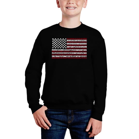 50 States Usa Flag - Boy's Word Art Crewneck Sweatshirt