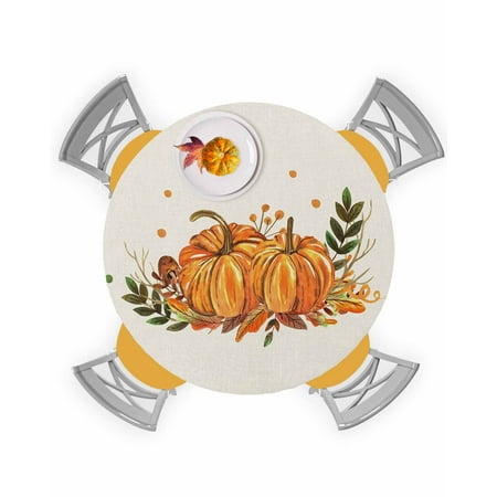 

Round Tablecloth with Elastic Thanksgiving Fall Pumpkin Farmhouse Orange Waterproof Stain-proof Table Cover Wipeable Fitted Table Cloths for 45 -54 Round Tables Dining Kitchen