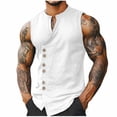 thumbnail image 3 of TaTaai Mens Linen Like Sleeveless Vest Stand Collar Button Up Retro Breathable Quick Dry for Running Cycling Hiking Outdoor Gift, 3 of 6