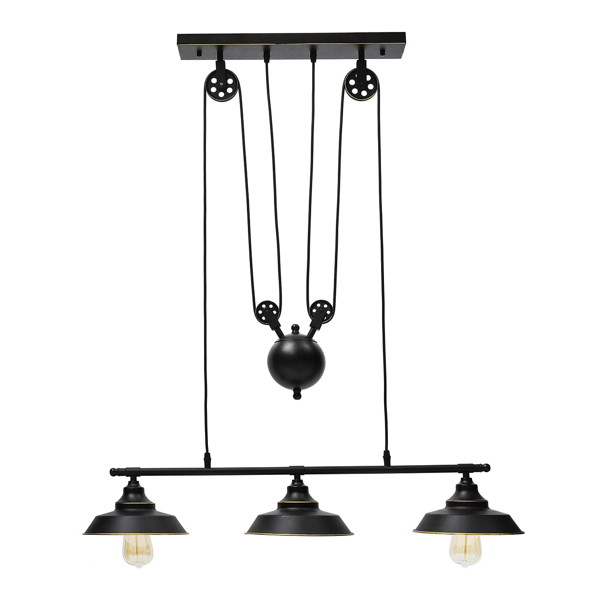 Two/Three Light Pulley Pendant Light, Kitchen Island Light Adjustable Industrial Rustic Chandelier Farmhouse Vintage Ceiling Lights Fixture for ...