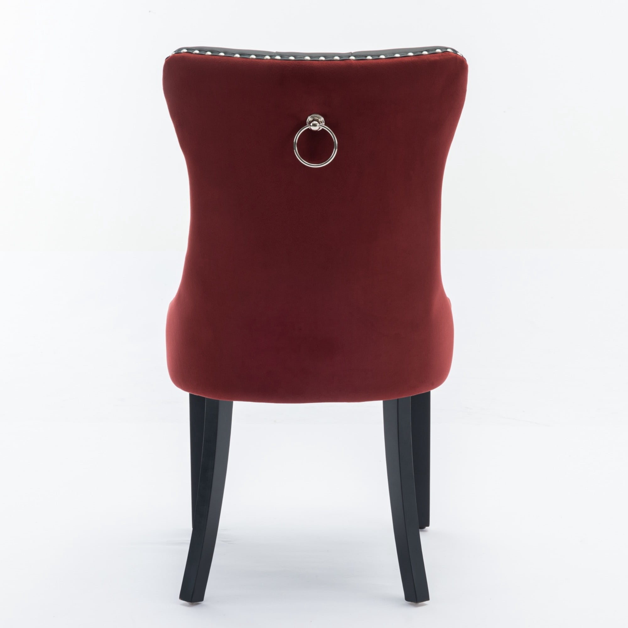 BSHTI 37.5-inch Modern Parson PU Leather and Velvet Upholstered Dining Chairs Set of 2 With Tufted Back, Nailhead Trim, Solid Rubberwood Legs for Dining Room (Black+WineRed)
