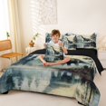 thumbnail image 3 of Feelyou Lake Long Neck Dino Bedding Comforter Set for Men Women Kids, Vintage Forest Animal King Bedding Sets, Green Gray, Black Reversible, 7 Pieces, 3 of 7