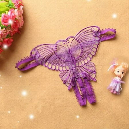 

Womens Sexy Sheer Butterfly Briefs Lace Thong G-string Open Crotchles Panties