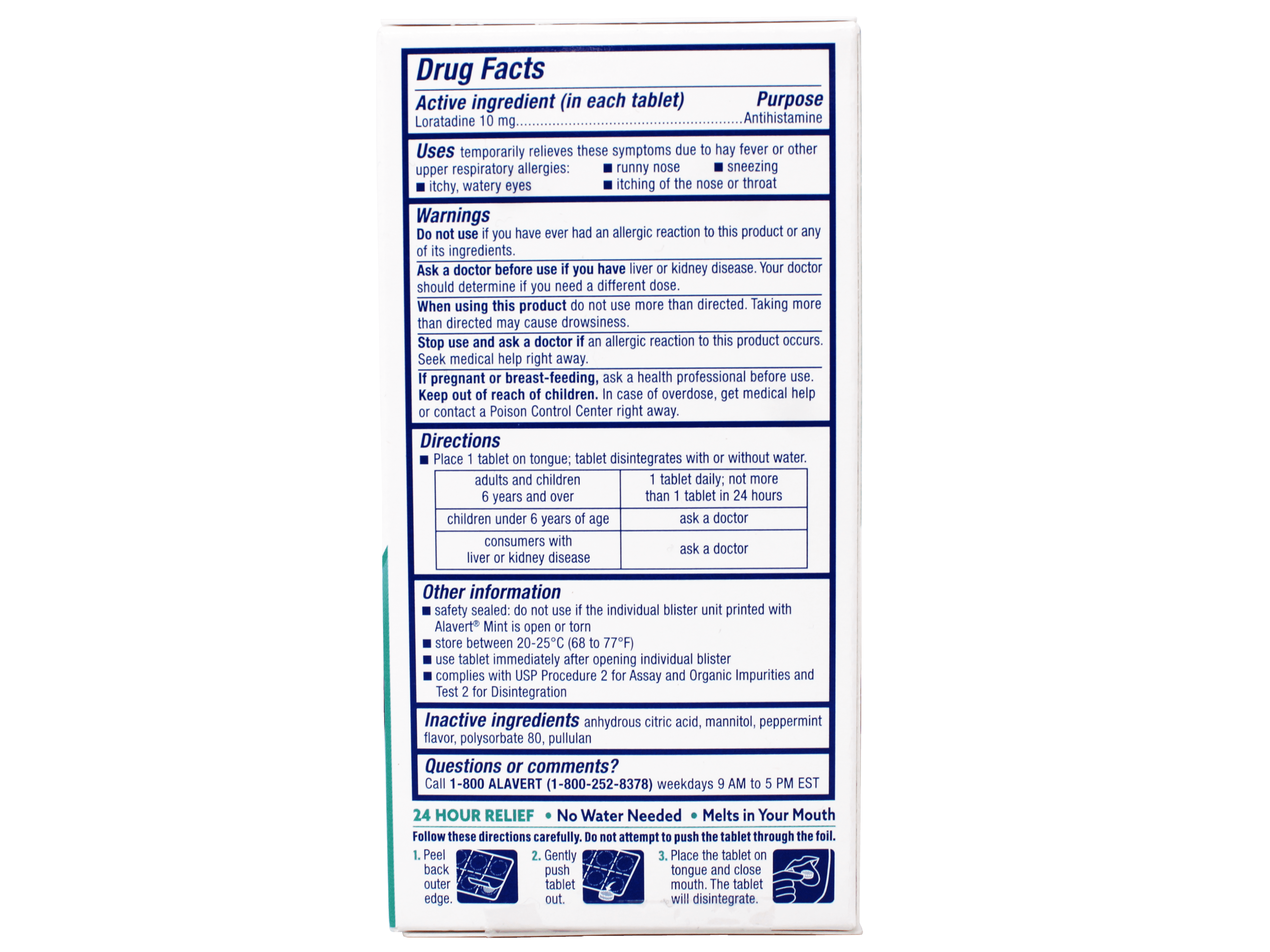 Alavert Allergy 24 Hour Relief, Fresh Mint Flavor, Orally Disintegrating Allergy Tablets, Non-drowsy Antihistamine, Loratadine 10mg, 60 Count - 4 Pack