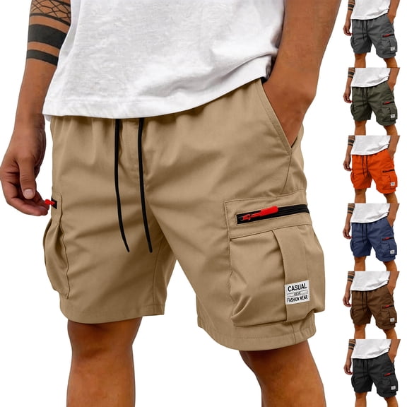 IAJDKMEK Men's Cargo Shorts with Pockets - Elastic Waist Hiking Shorts, Running Shorts, and Classic Work Shorts for Daily Wear,Black L