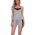 thumbnail image 2 of Defitshape Women's 2 Piece Pajama Set Lace Cami Shorts Lounge Set Valentines Day Soft Cool Fall Thin Summer Pj Set Grey X-Large, 2 of 5