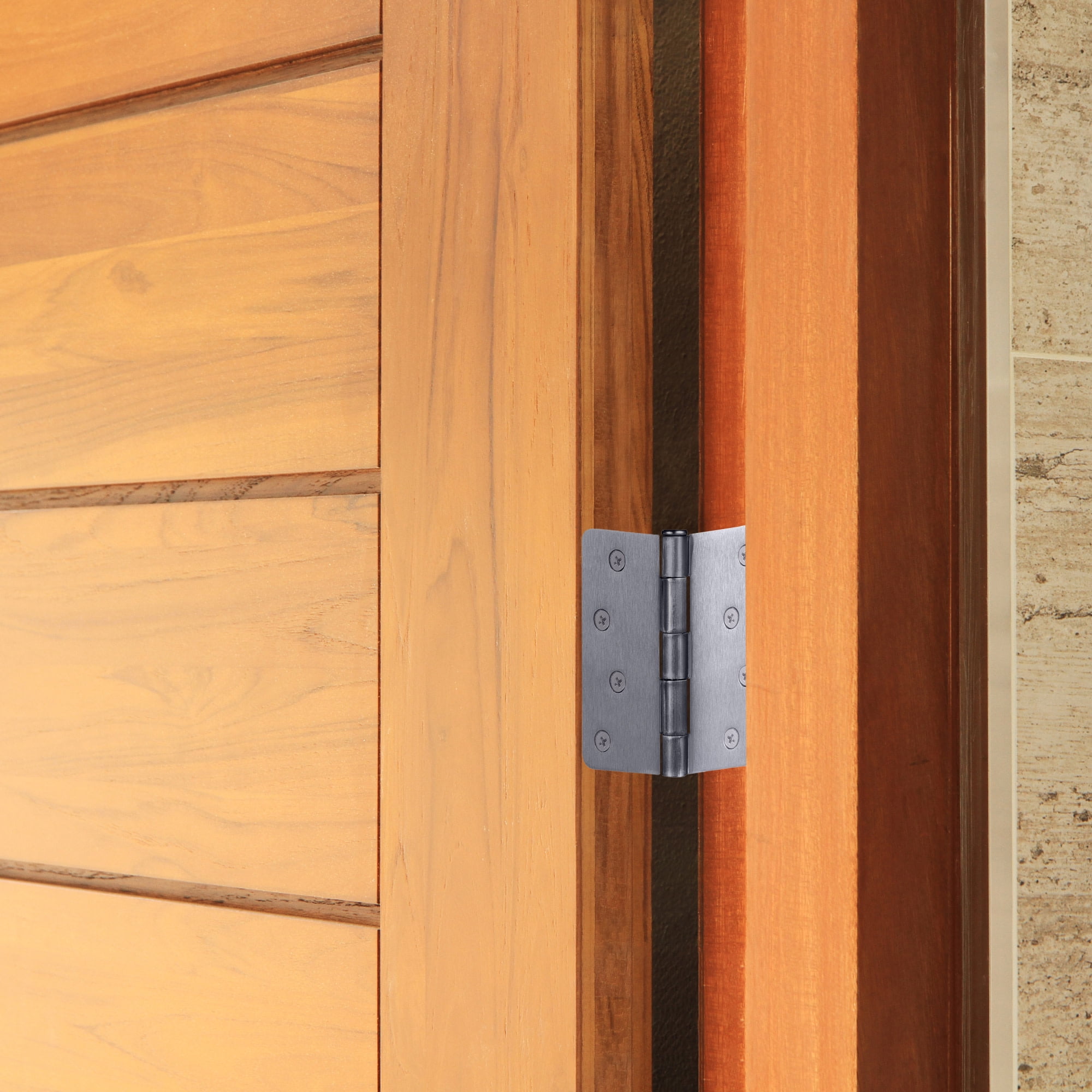 Brushed Chrome Steel Plain Bearing Door Hinge with Removable Pin, 4 x 4 in. 1/4 in. Radius, 3-Pack