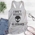 thumbnail image 2 of I Don't Believe In Humans Tank Top, Ladies Racerback Tank Top, Funny Alien Tank, UFO Tank, Silver Gray, XX-Large, 2 of 3