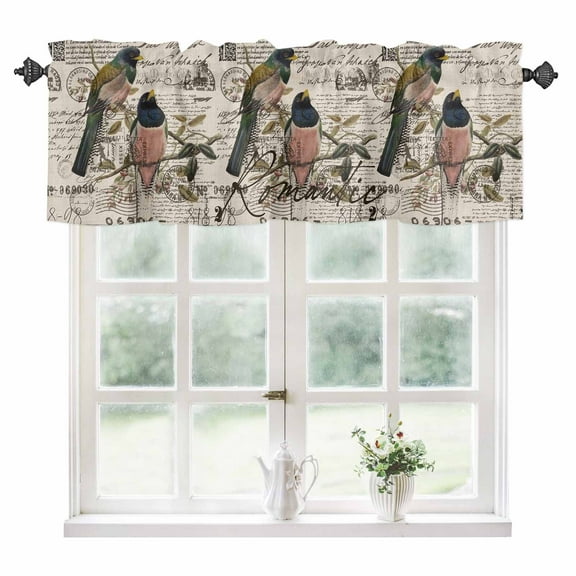 Vintage Birds Kitchen Valances for Windows 60x18 Inch Kitchen Curtains Valances Rod Pocket Country Envelope Postmark Farmhouse Botancial Bathroom Window Valances for Window Treatment Decor