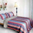 thumbnail image 1 of Retro Stripe - Ensemble de Courtepointe en Patchwork Matelassé en Vermicelle 3 Pcs en Coton Taille Complète & Queen - Bleu, 1 of 1