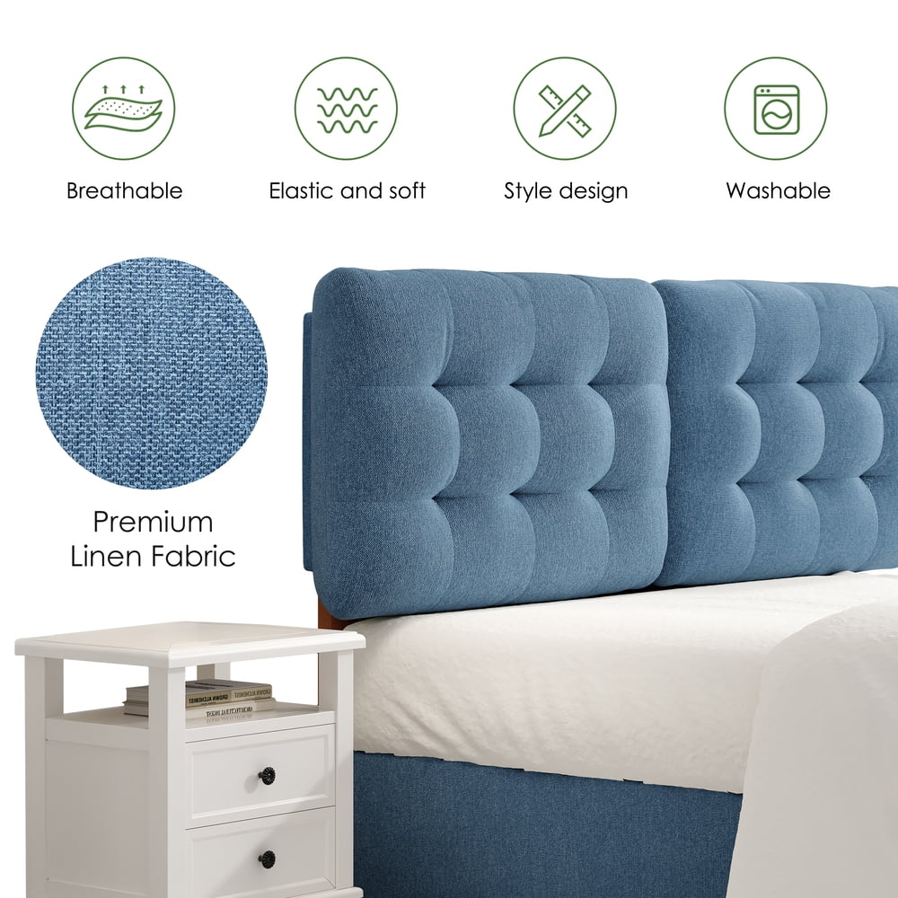 Someet Upholstered Headboard for Queen Size, Adjustable Height Headboard, Modern Button Tufting Solid Wood Headboard, Blue