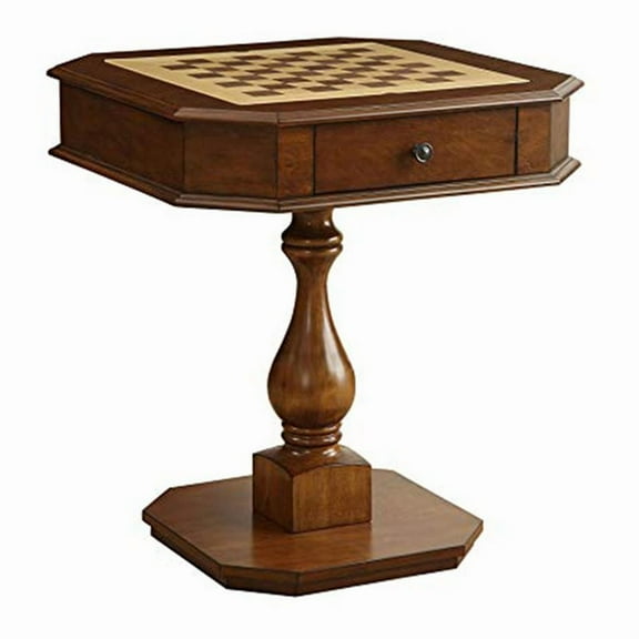 Benjara 28" Solid Wood Chess Game Table with Clipped Corners in Brown