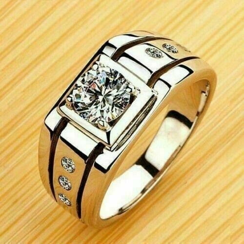 Lab-Created 2.30 Ct Round Cut Diamond Engagement Men's Ring 14K White Gold FN