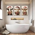 thumbnail image 4 of 3 PCS Highland Cow Canvas Wall Art Cute Playful Cow Painting Poster Christmas Wall Decor Prints Christmas Hat Bow Gentleman Cow Picture for Living Room Bedroom Bathroom Home Decoration, 4 of 6