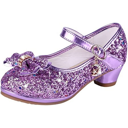

Girls Elegant Sequin High Heel Princess Shoes With Bow Decoration For Party Performance