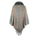 thumbnail image 3 of XFLWAM Winter Fall Shawl Wrap for Women Warm Faux Fur Fringed Hem Boho Buffalo Plaid Knit Poncho with Tassel Gray Free Size, 3 of 3