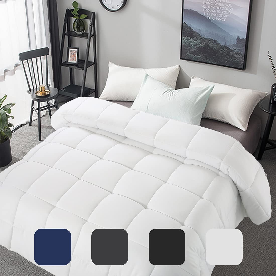 White,90x102Inches All Season King Size Bed Comforter,Soft Down Alternative Quilted Comforter,Box Stitched,Machine Washable