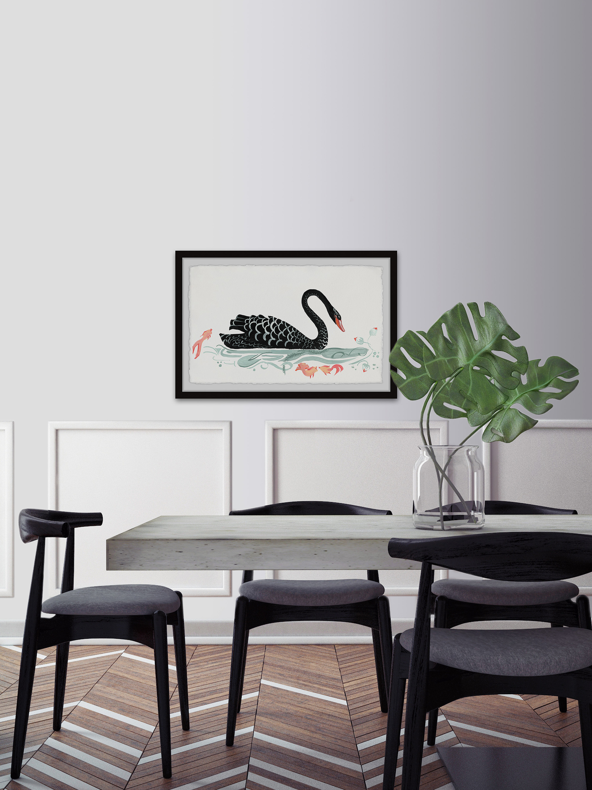 Marmont Hill Black Swan And Kois Framed Wall Art, 45.00" x 1.50"