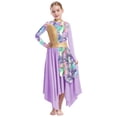 thumbnail image 5 of Nyeemya Kids Girls Metallic Printed Long Sleeve Asymmetrical Liturgical Praise Dance Dress Light Purple 14, 5 of 6