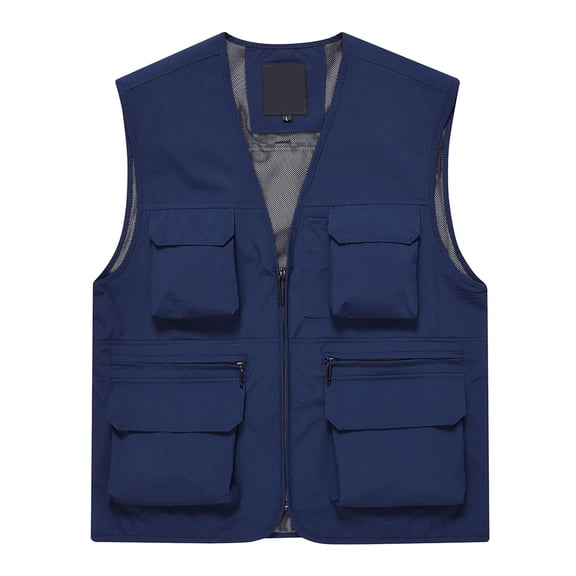 Krdevn Men's Outdoor Multi-Pocket Waterproof Thin Sleeveless Vest with Zipper Detail Comfortable Stretchy for Hiking Fishing Everyday All Season Casual Wear,Tank Tops Men,L