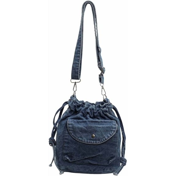 Womens Small Denim Shoulder Crossbody Bag Canvas Bucket Tote Bag Drawstring Lightweight Phone Purse Handbags