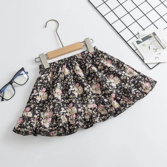Skirts for Girls Ruffle Floral Flowy Short Skirts for Girls Cute Summer Skirts for Girls (Black1 12-18 Months)