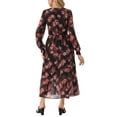 thumbnail image 3 of INSPIRE CHIC Women's Chiffon Dresses Long Sleeves Semi Sheer Ruffle Tiered Boho Floral Dress with Pocket S Black Red Floral, 3 of 6