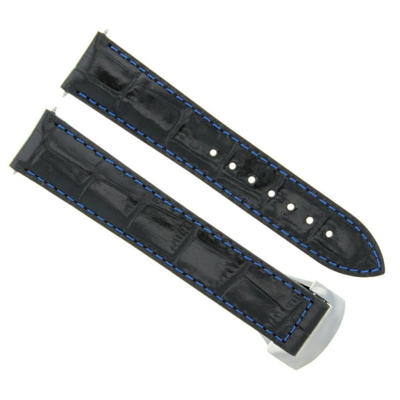 20MM LEATHER STRAP BAND FOR 41MM OMEGA SEAMASTER PLANET OCEAN BLACK BLUE STITCH