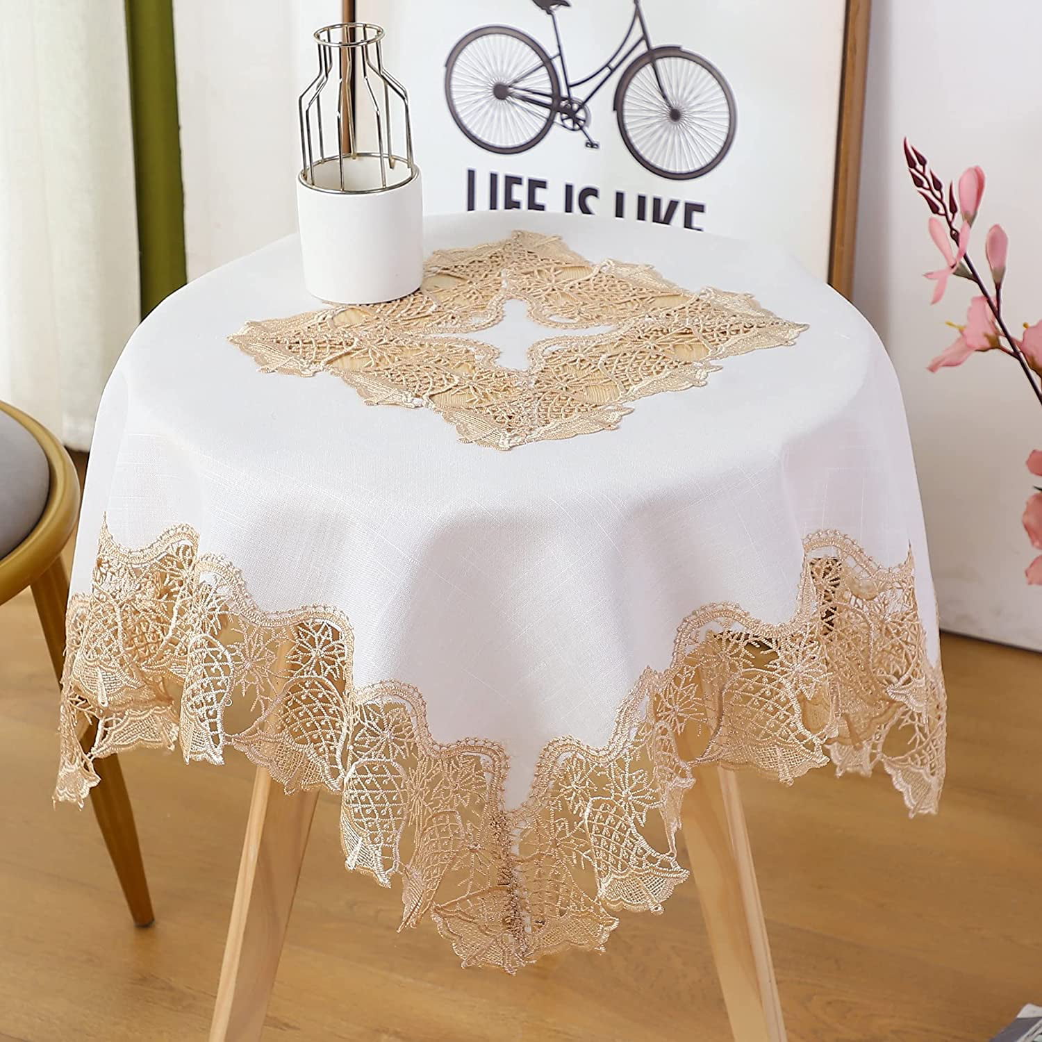 White Embroidered Tablecloth Square Table Cloth Topper Wedding Party Decor 23'' 