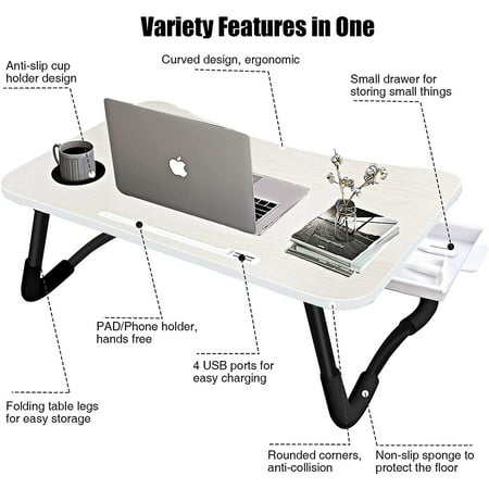 Laptop Bed Desk Portable Foldable, Bed Desk Tray With Charger