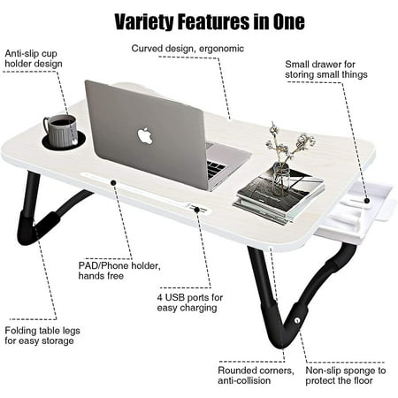Laptop Bed Desk Portable Foldable Tray Table With Usb Charge Port Cup Holder Storage Drawer For Couch Sofa Working Reading Canada Laptop Bed Desk Portable Foldable, Bed Desk Tray With Charger