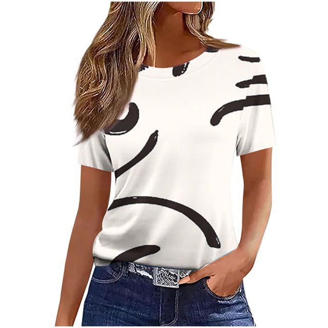Tops de Cuello Redondo para las Mujeres de Manga Corta Impresa Casual, Camiseta de Moda para Uso Diario Y de Fiesta