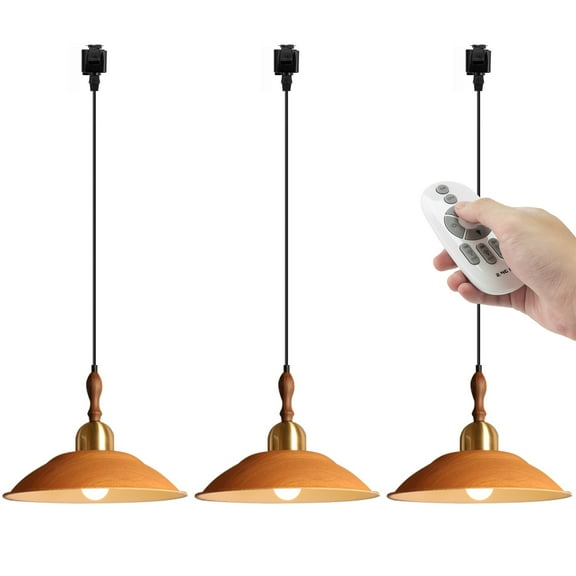 Kiven 3-Light J-Type track lighting pendants,Modern J track pendant lights,Decorative Track Lighting Fixture for Kitchen Island Hallway,Yellow Iron Lampshade