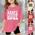 thumbnail image 2 of LRen Girls Basic Top Girls Letter Graphic Print Round Neck Short Sleeve Cotton Blouse Kids Girl Casual Daily Loose Fit Summer Preppy Tops,Beige,9-10 Years, 2 of 7