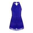 thumbnail image 2 of Doomiva Kids Girls Latin Dance Fringe Dress Rhinestones Tassel Skirted Leotard Sleeveless Tango Ballroom Outfit Blue 10, 2 of 5