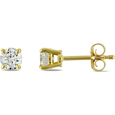 Miabella 1/2 Carat T.W. Diamond Solitaire 14kt Yellow Gold Stud Earrings, IGL Certified