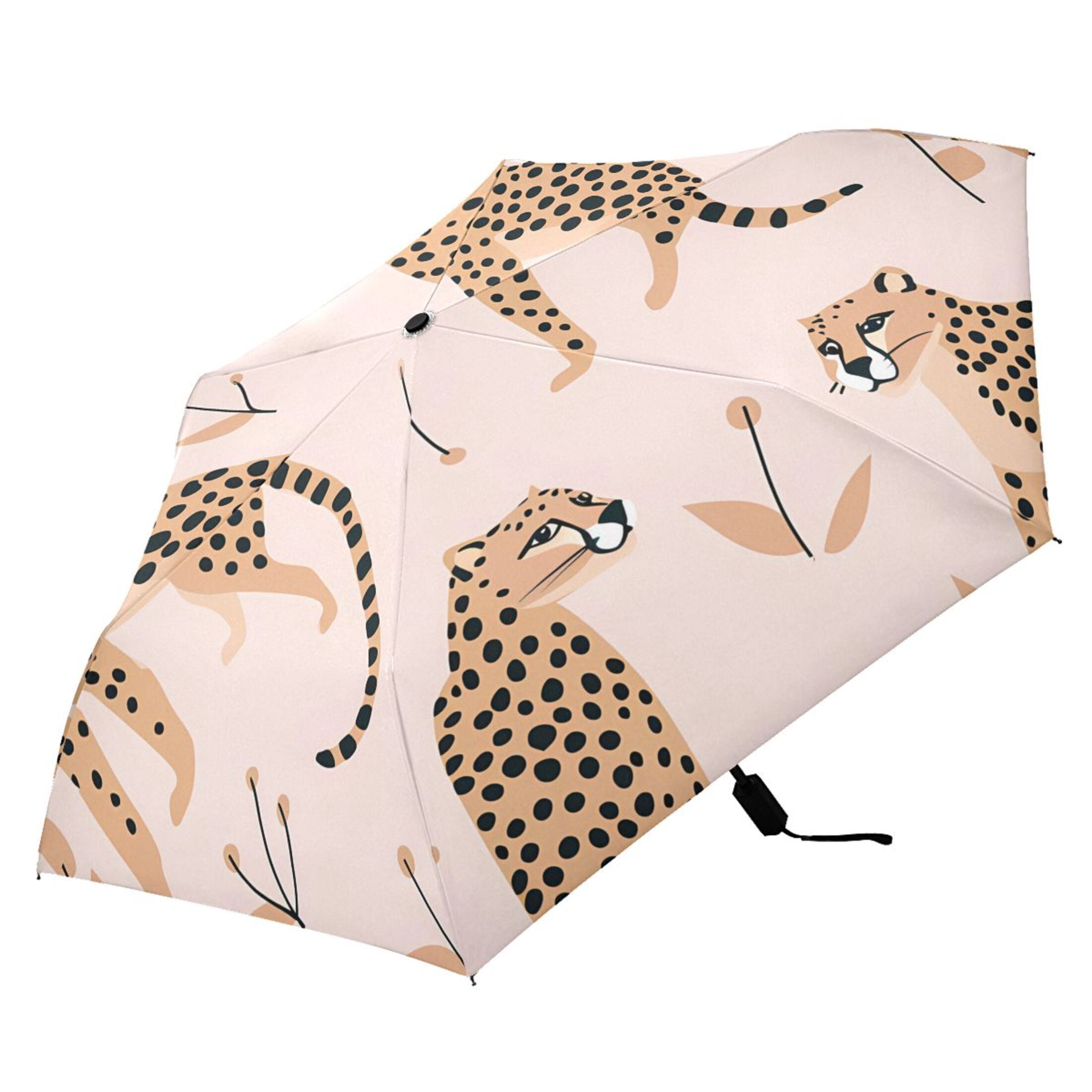 Cheetah Leopard Compact Sun Umbrella Windproof Travel Umbrellas for Rain Strong Portable UV Protection
