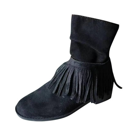

Winter Savings Holiday Deals 2024! Antqov Boots for Women Women s Ankle Boots with Low Heels Women s Solid Color Tassel Comfortable Casual Low Heels Shoes Black 7.5