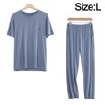 thumbnail image 2 of Blue Pajama Set Spring Summer Men's Homewear Round Neck Short Sleeve Pants Modal Thin Pajama Set, 2 of 5