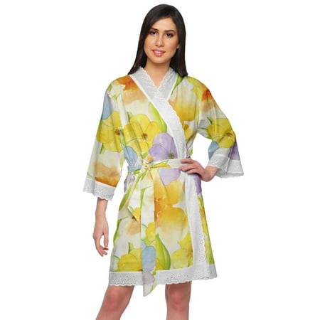 

Moomaya Cotton Printed Robe For Women Kimono Getting Ready Bridesmaid Lace Robes