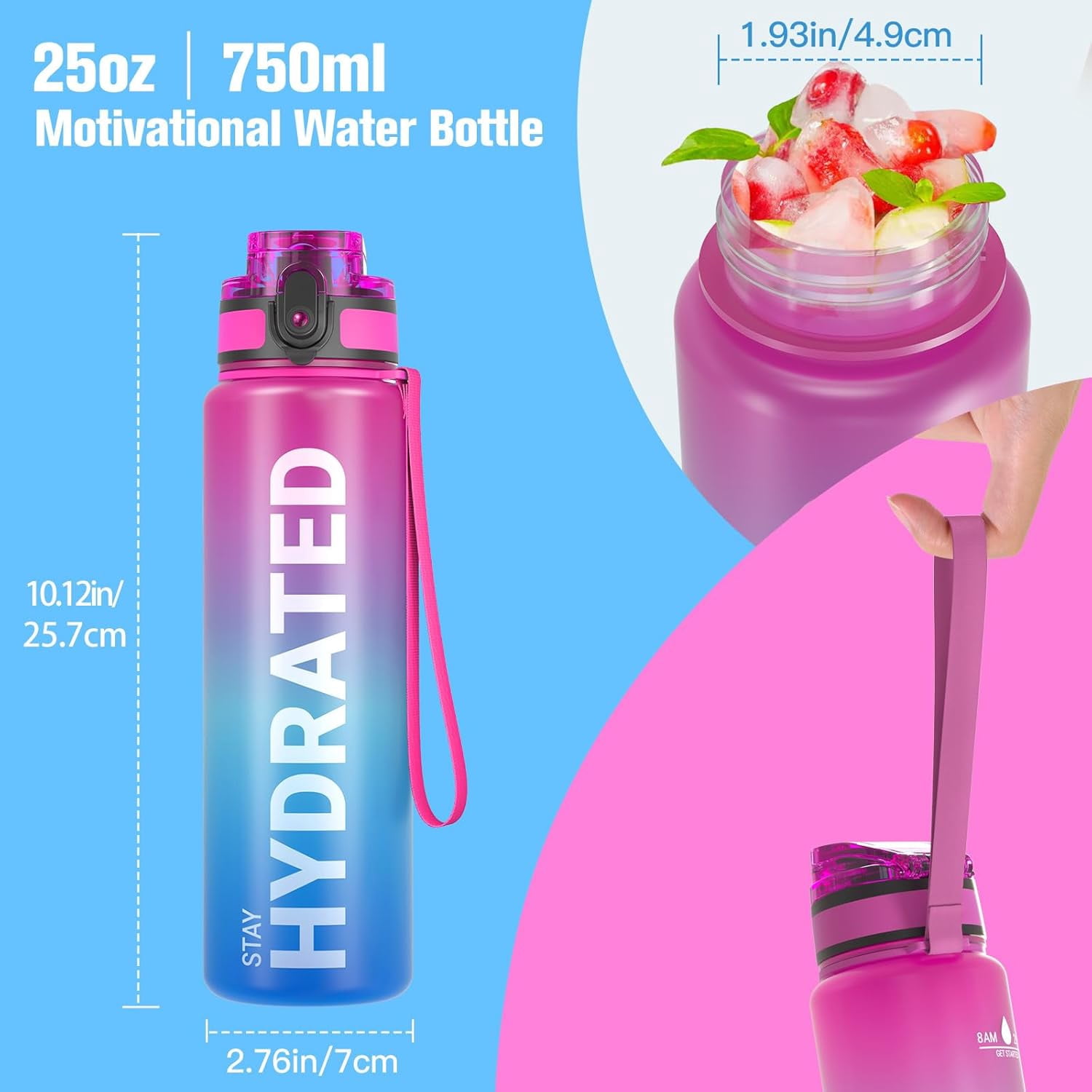 Water Bottle 32oz, Durable and Leakproof Water Bottles Motivational with Time Marker, Tritan, BPA Free, Wide Mouth with Easy Clean Brush for Gym, Travel, Home, School, Office (1 Bottle)