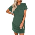 thumbnail image 3 of Laqbezok Ribbed Knit Pocket Dress, Casual Textured Vertical Short Sleeve Stripe Mini Dress, Slimming Round Neck Summer T-Shirt Dress, Solid Color Tunic Sun Dress, 3 of 7