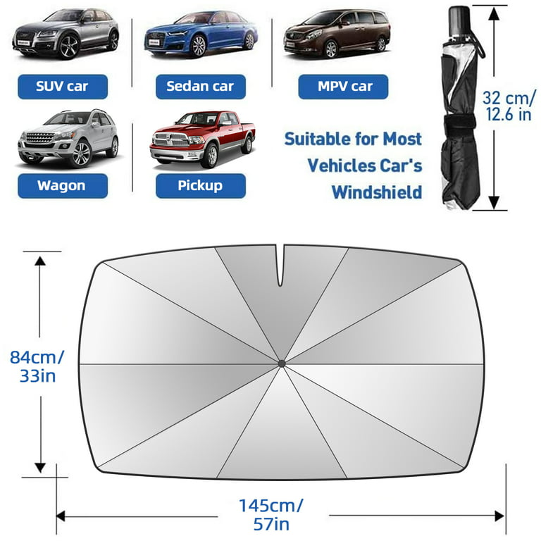 Windshield Sun Shade Umbrella [2023 Upgraded] - Foldable Car Sunshade  Cover, 360°Rotation Bendable Handle, UV Ray Block & Sun Heat Protection,  for Auto Trucks SUV Front Window, Keeps Vehicles Cool (L) - Yahoo Shopping