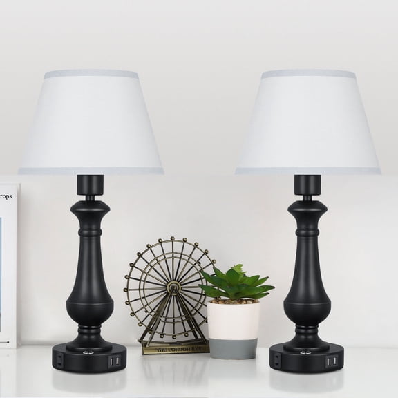 2-Pack Touch Control Table Lamps – USB Ports & Outlet, Dimmable Bedside Lamps for Bedroom, Living Room