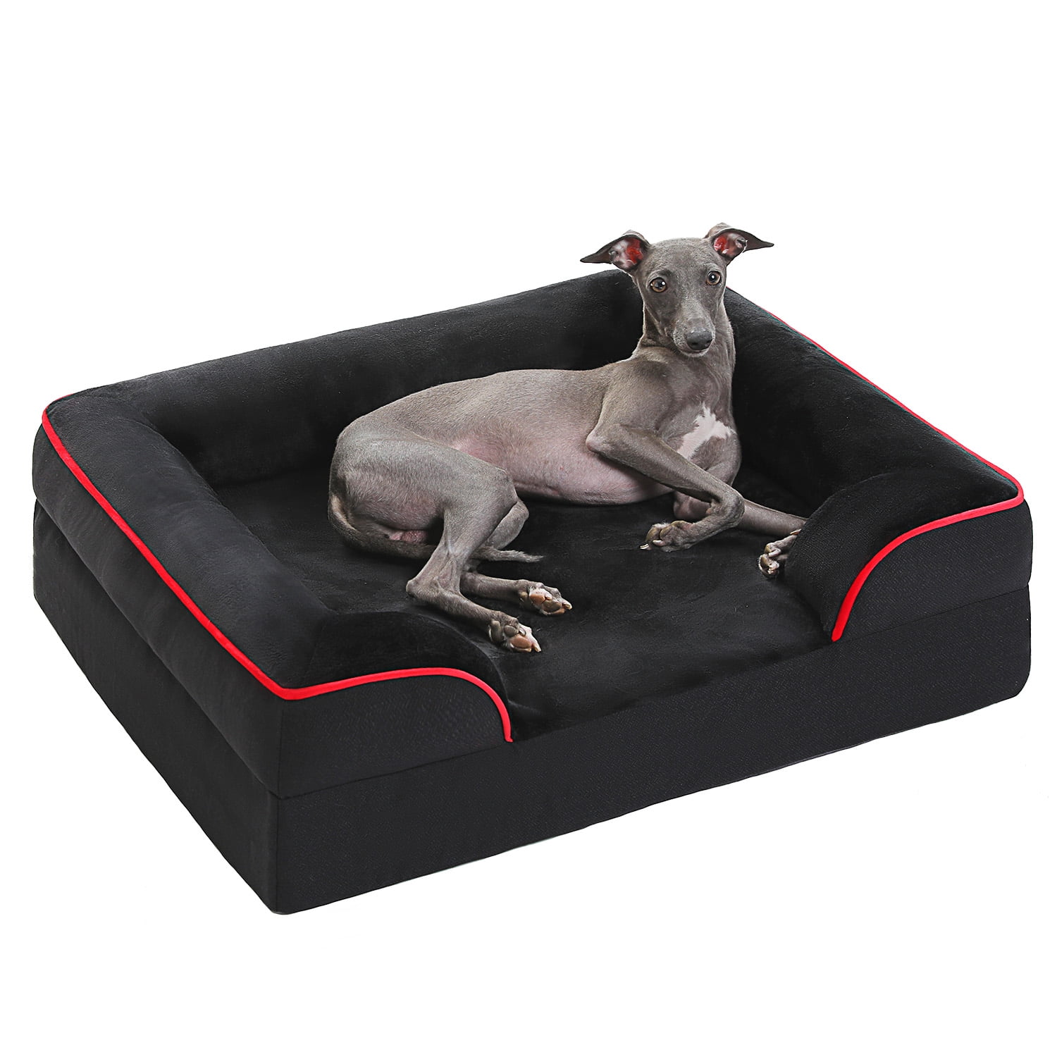 PAWZ Road Orthopedic Dog Bed Removable Washable Cover Non-Slip Bottom Dog Sofa Bed, S-XL, Black