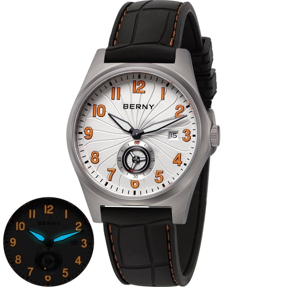 BERNY Automatic Titanium Watch for Men 100M Waterproof Fashion Men's Watch Super Luminous Male Analog Mechanical Wrist Watch, AR Sapphire Glass Small Seconds Sub-dial Date Calender Birthday Present
