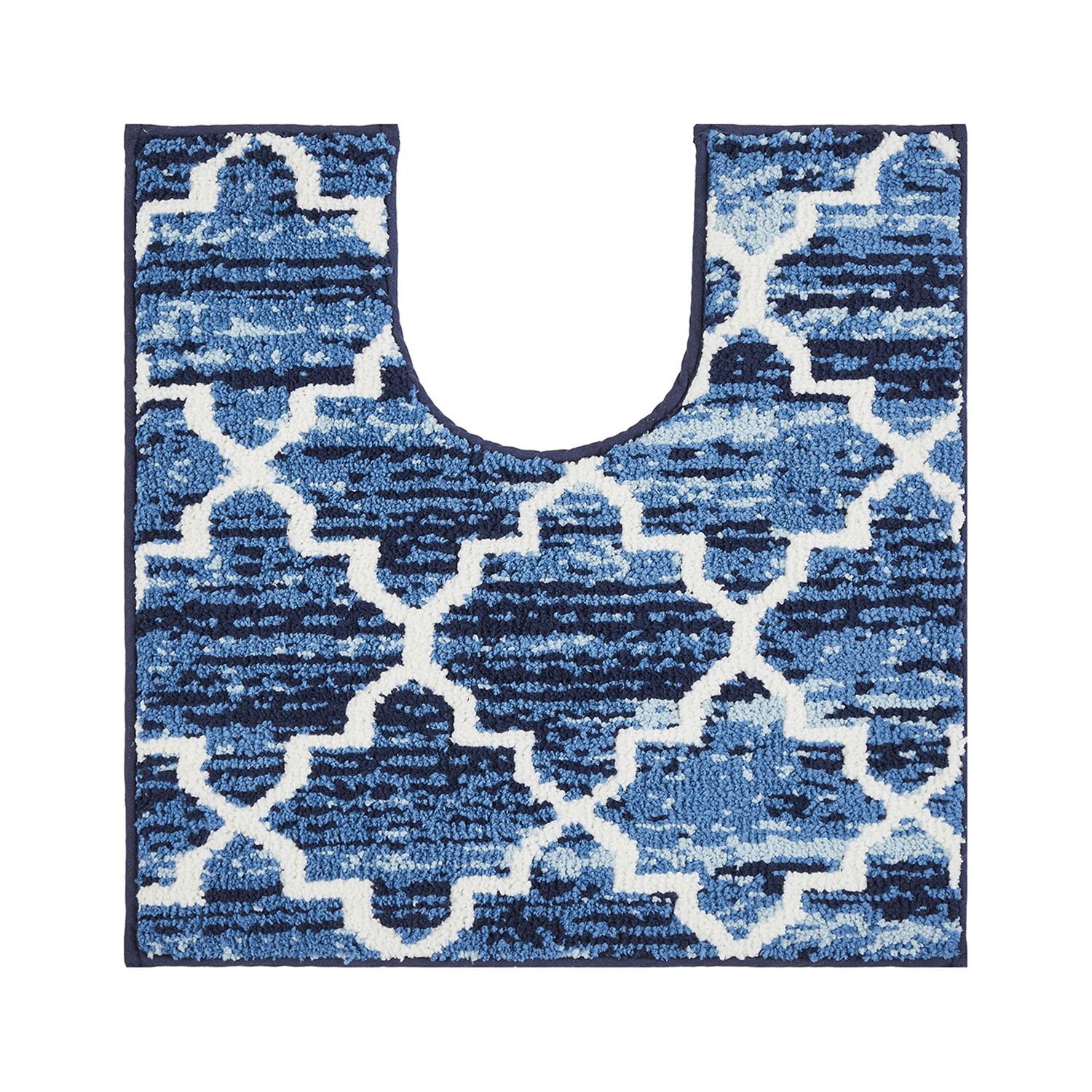 Better Trends 20" x 20" Contour Bathroom Rug, 100% Cotton, Soft, Water Absorbent, Non-Slip Toilet Base Mat, Machine Washable, Rugs for Bathroom – Savio Collection - Blue
